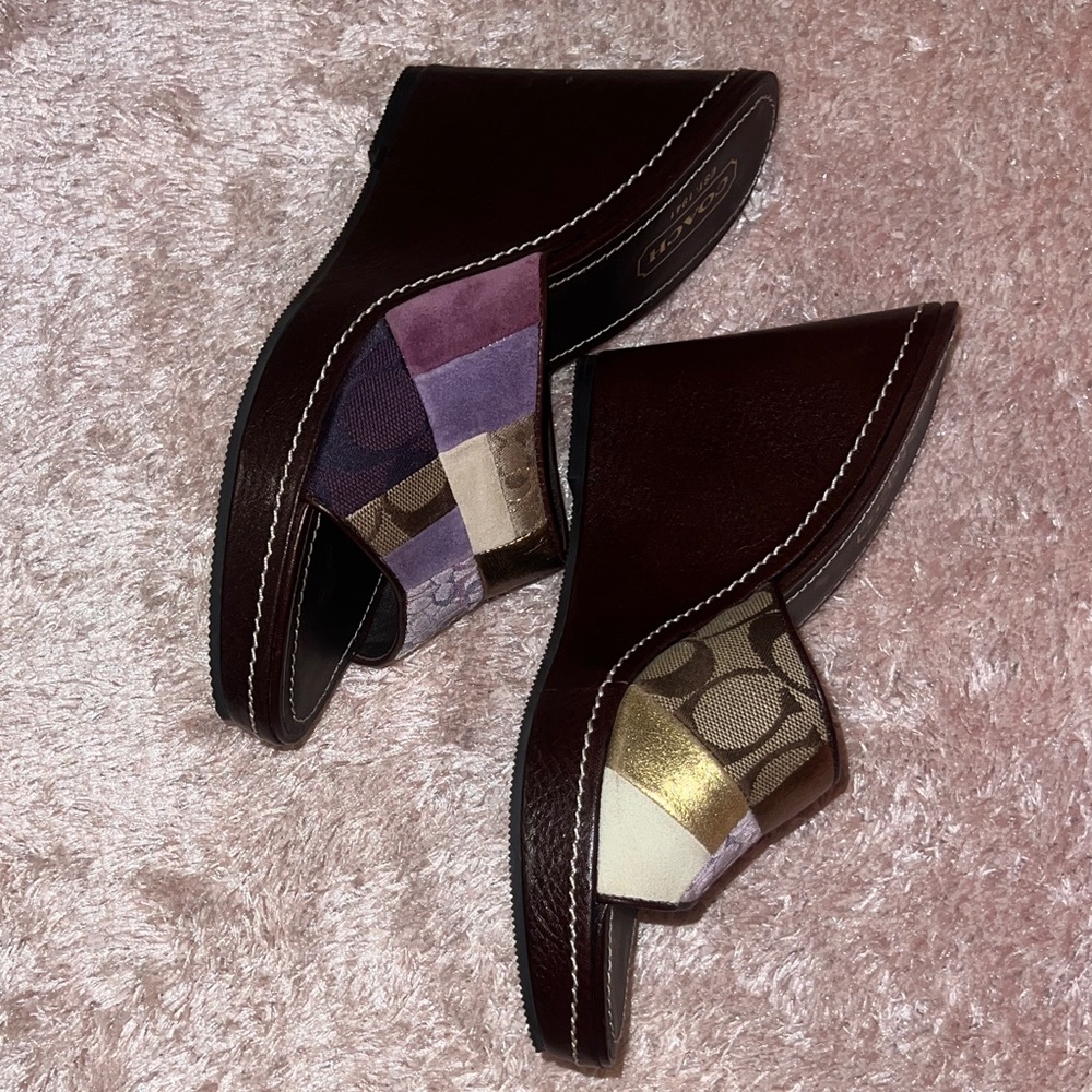 NWOT Coach Women's Multicolor Patchwork Mules - Picture 3 of 5